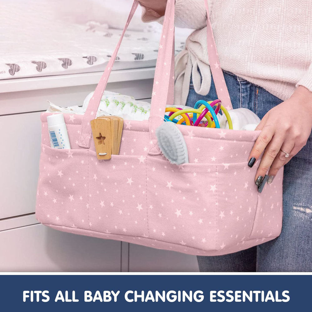 Pink And Grey Baby Diaper Caddy Organizer