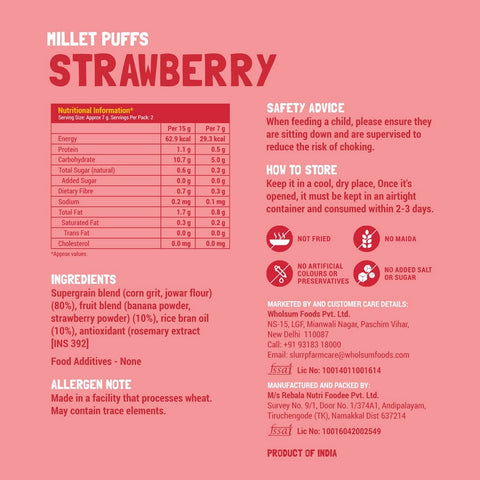 Slurrp Farm Strawberry Flavor Teething Millet Puffs - 15gm