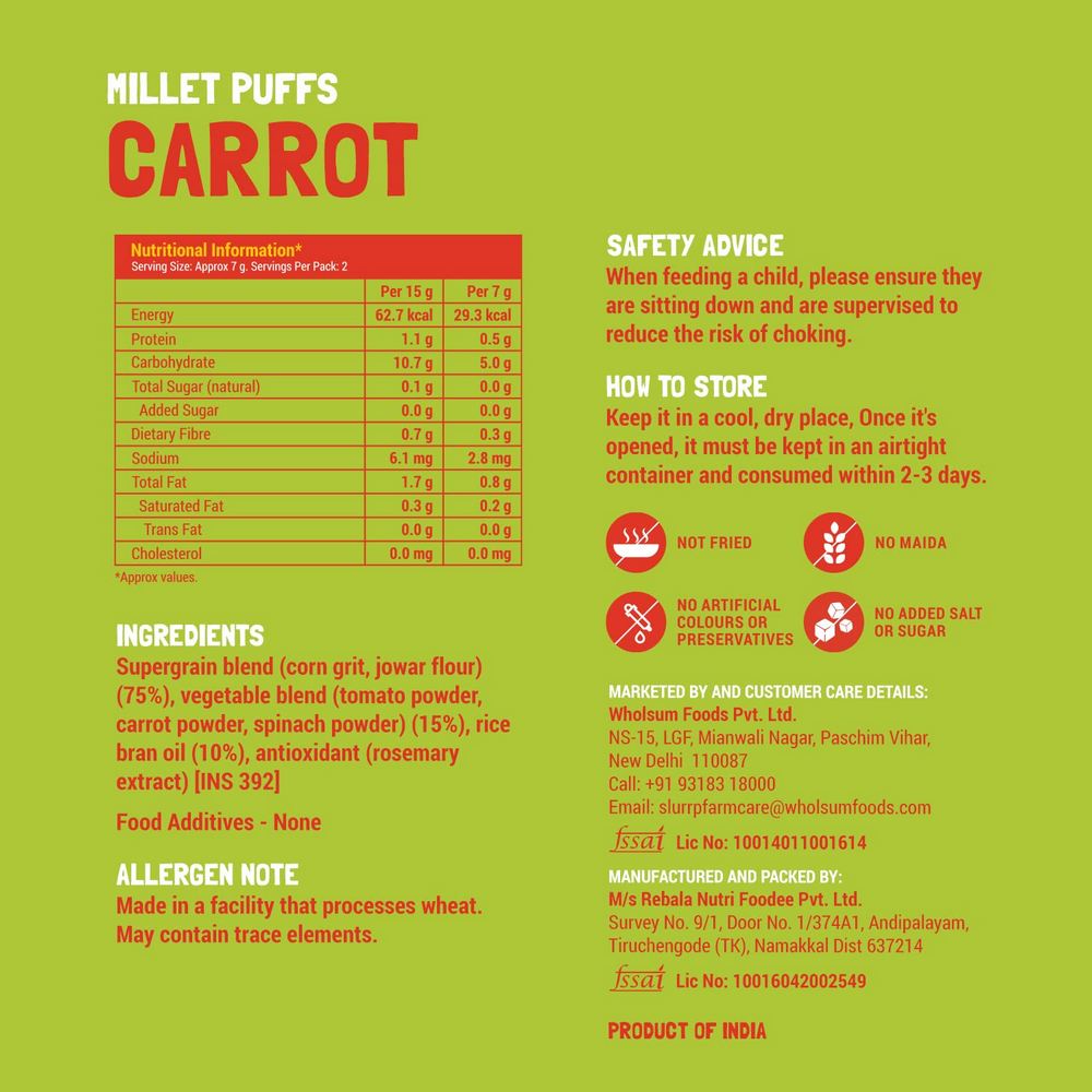 Slurrp Farm Carrot Flavour Millet Puffs - 15gm