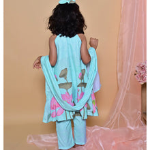 Load image into Gallery viewer, Blue Floral Printed Top With Pant &amp; Dupatta
