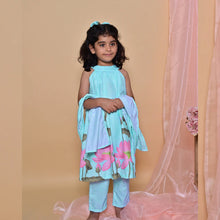 Load image into Gallery viewer, Blue Floral Printed Top With Pant &amp; Dupatta
