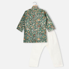 Load image into Gallery viewer, Green Tropical Printed Full Sleeves Kurta With White Pajama
