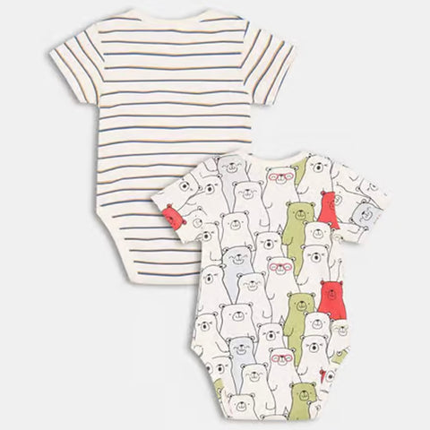 White Cotton Printed Onesie - Pack Of 2