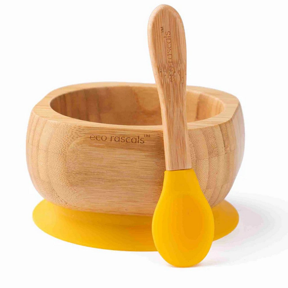 Yellow Bamboo Bowl and Spoon Set
