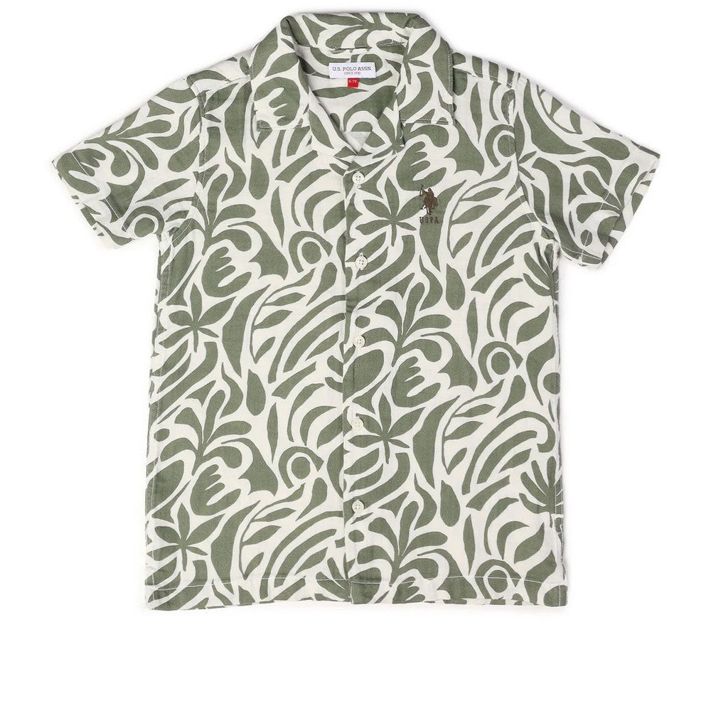 Green Abstract Printed Half Sleeves Shirt
