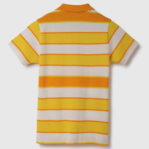 Yellow Regular Fit Striped Polo T-Shirt