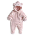 Pink Hooded Footsie With Folded Mittens