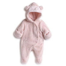 Load image into Gallery viewer, Pink Hooded Footsie With Folded Mittens
