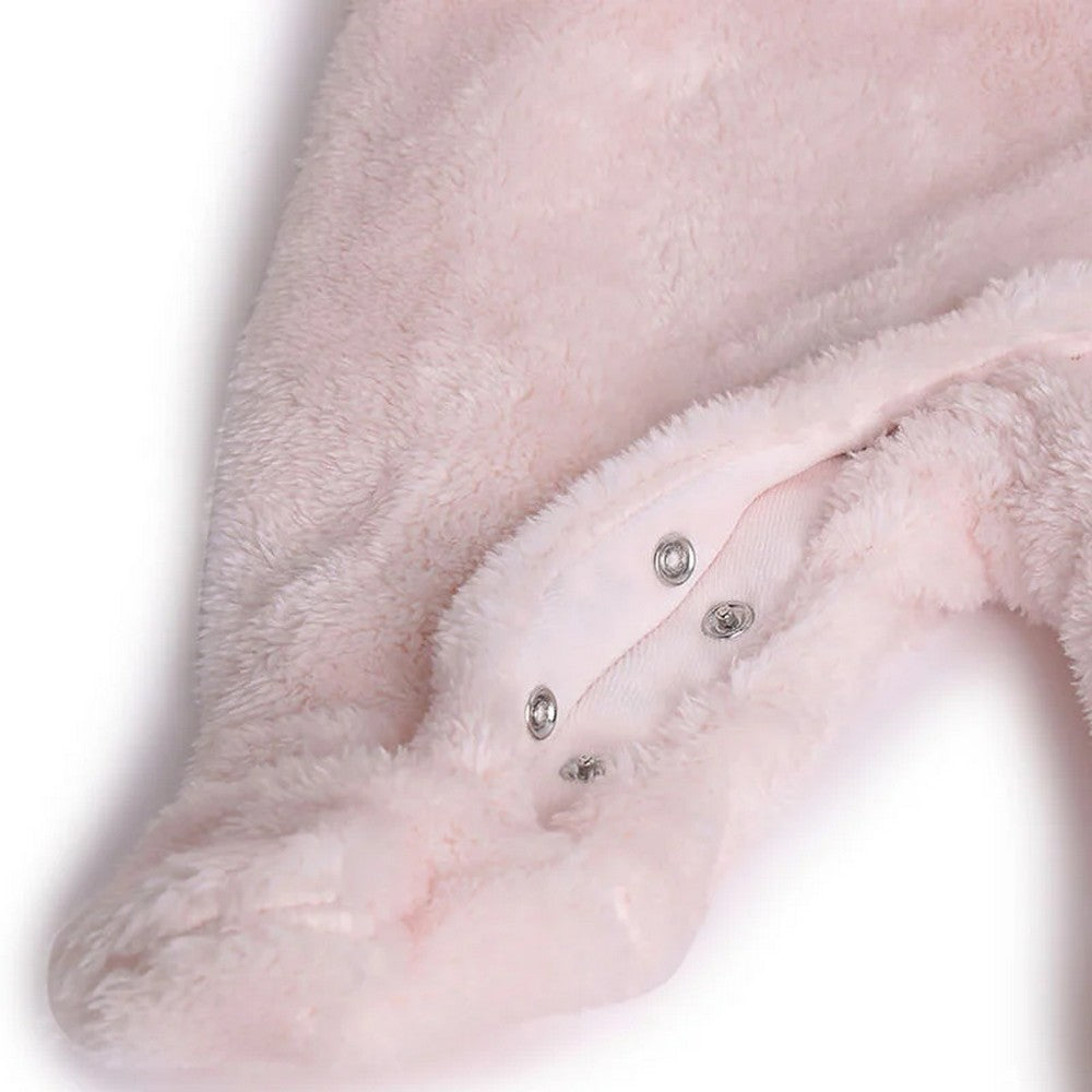 Pink Hooded Footsie With Folded Mittens