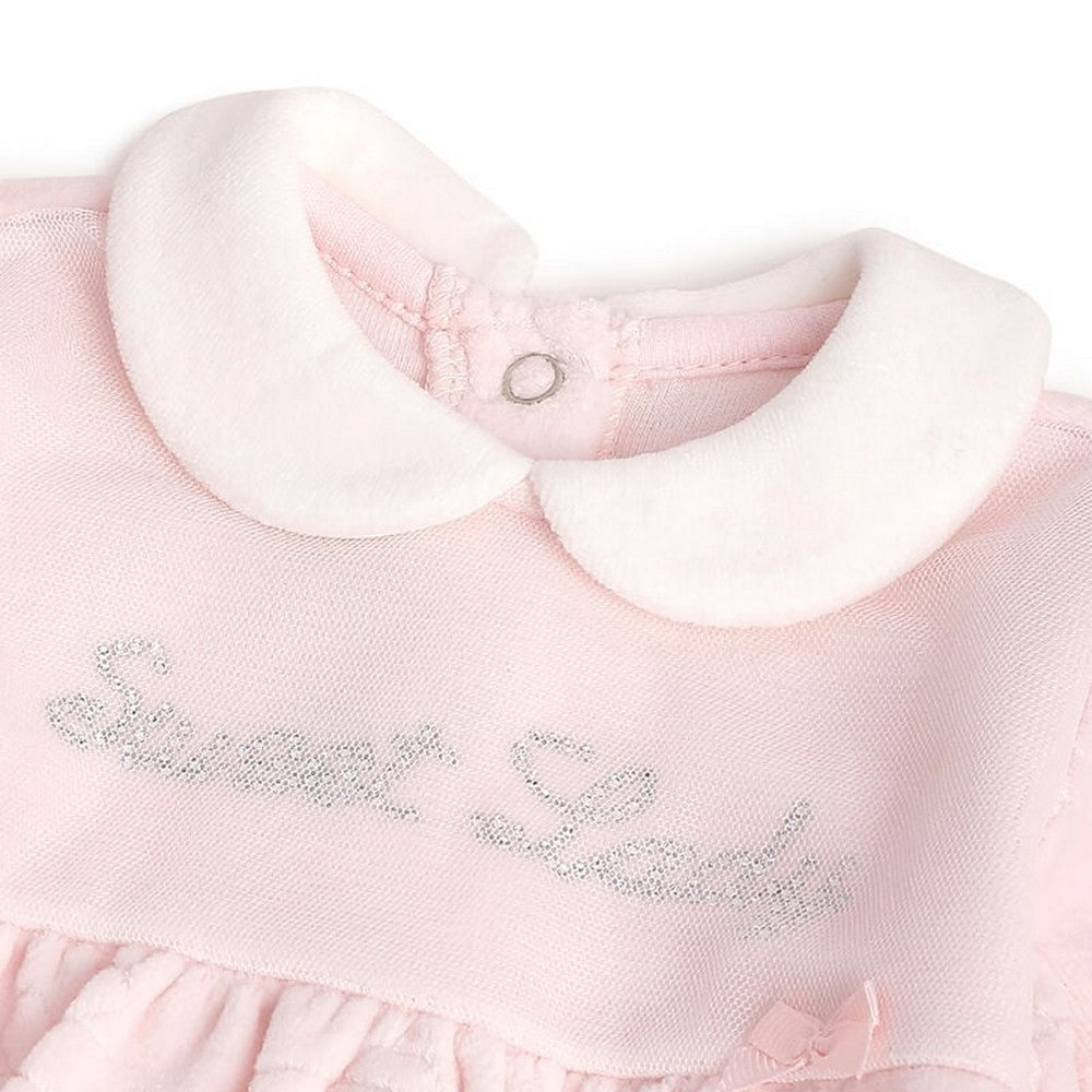 Pink Full Sleeves Applique Footsie