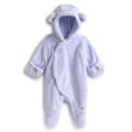Blue Hooded Footsie With Folded Mittens