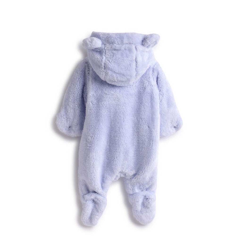 Blue Hooded Footsie With Folded Mittens