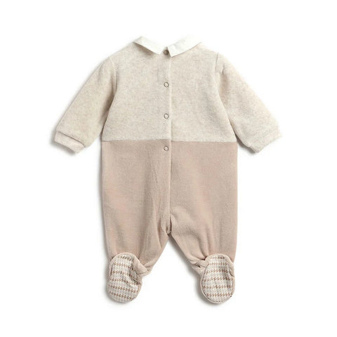 Beige Full Sleeves Footsie With Tie