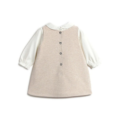 White Full Sleeves Top With Beige Half Sleeves Dress