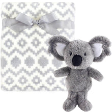 Load image into Gallery viewer, White And Grey Printed Blanket With Koala Soft Toy
