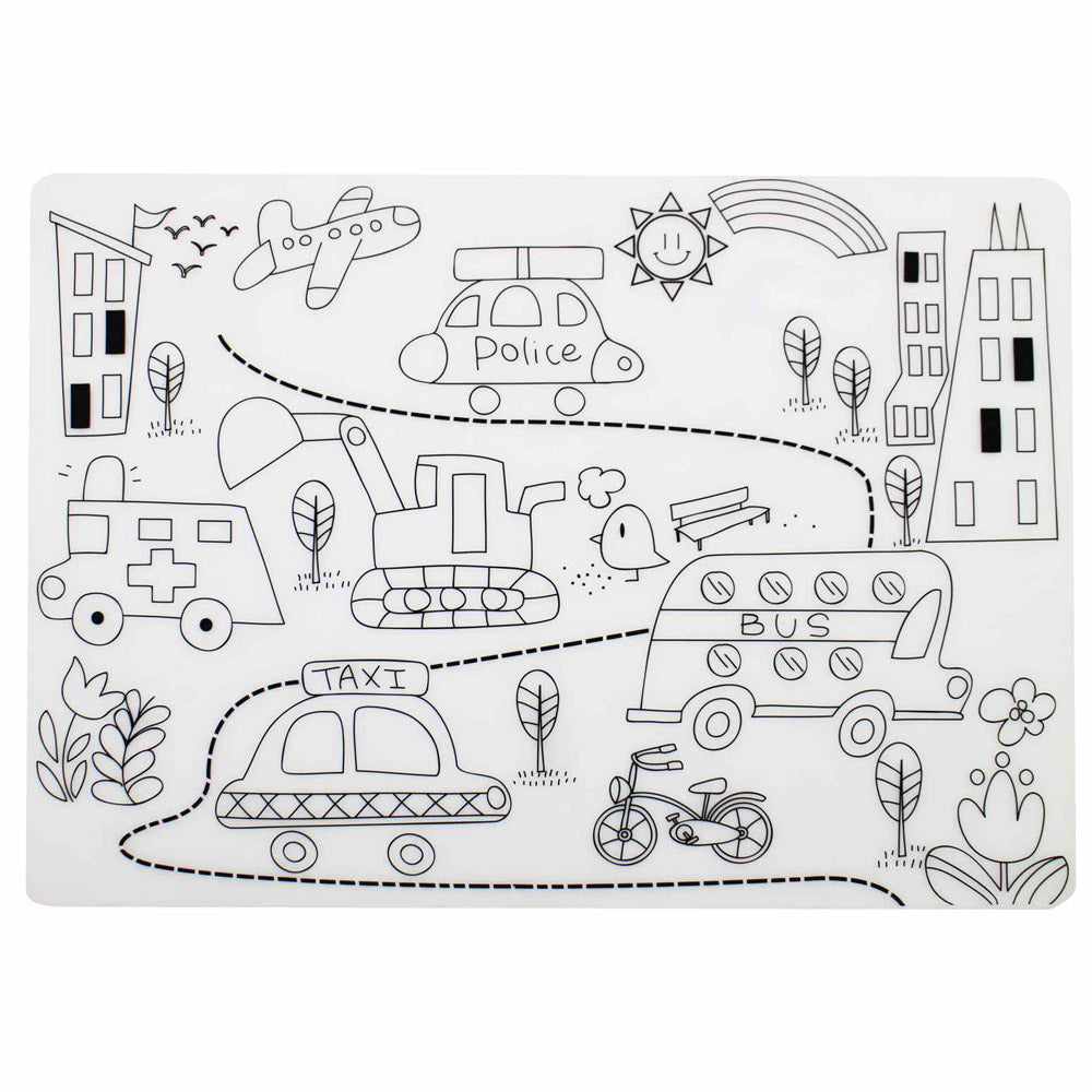 White Silicone Coloring Placemat The Street Scenary Print