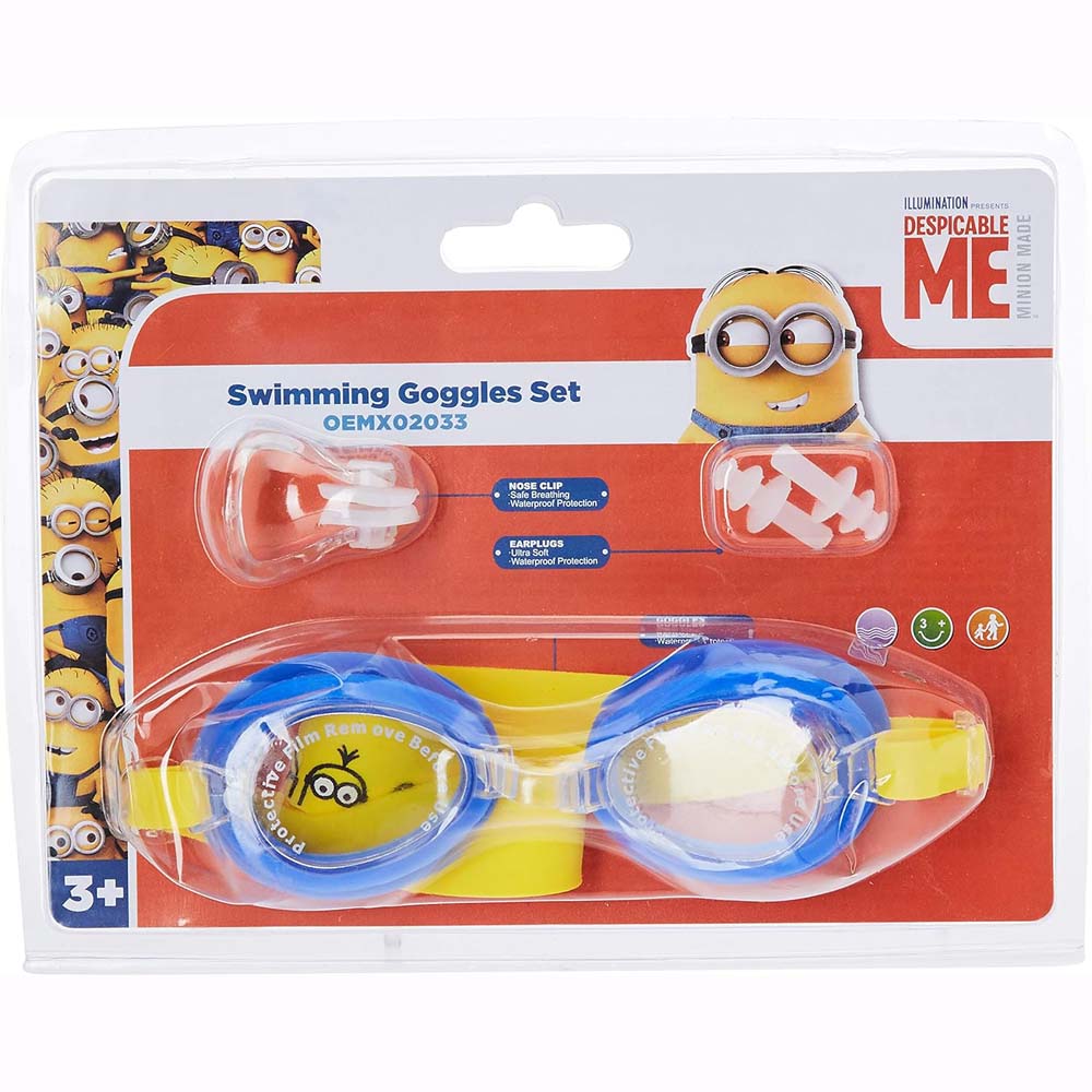 Yellow Minions Swimming Goggles With Translucent Nose Clip & Earplugs