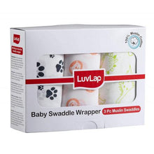 Load image into Gallery viewer, White Animal Muslin Baby Swaddle Pack Of 3
