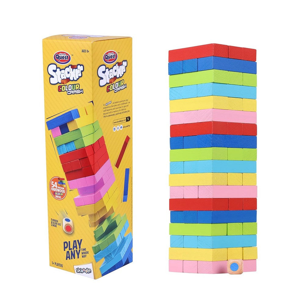 Quest Stackrr Colour Crash Tumbling Tower Game With 54 Precision Wooden Blocks