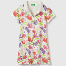 Load image into Gallery viewer, White Floral Regular Fit Polo Neck Dress
