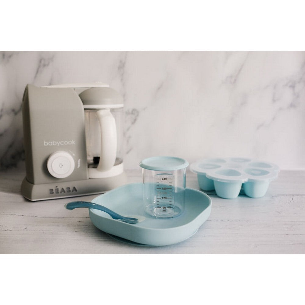 Blue Silicone Suction Section Plate With 2nd Stage Spoon