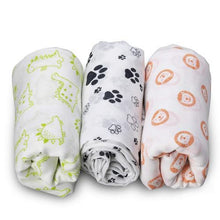 Load image into Gallery viewer, White Animal Muslin Baby Swaddle Pack Of 3
