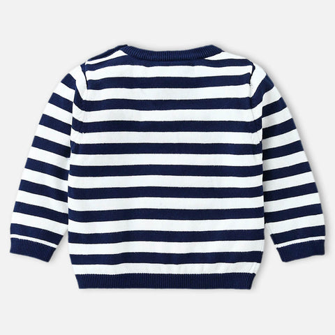 Blue Striped Full Sleeves Sweater With Bottom
