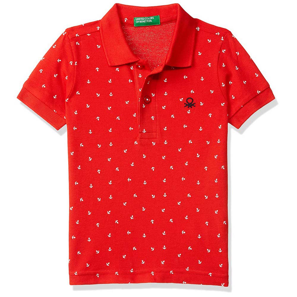 Red All Over Printed Cotton Polo T-Shirt