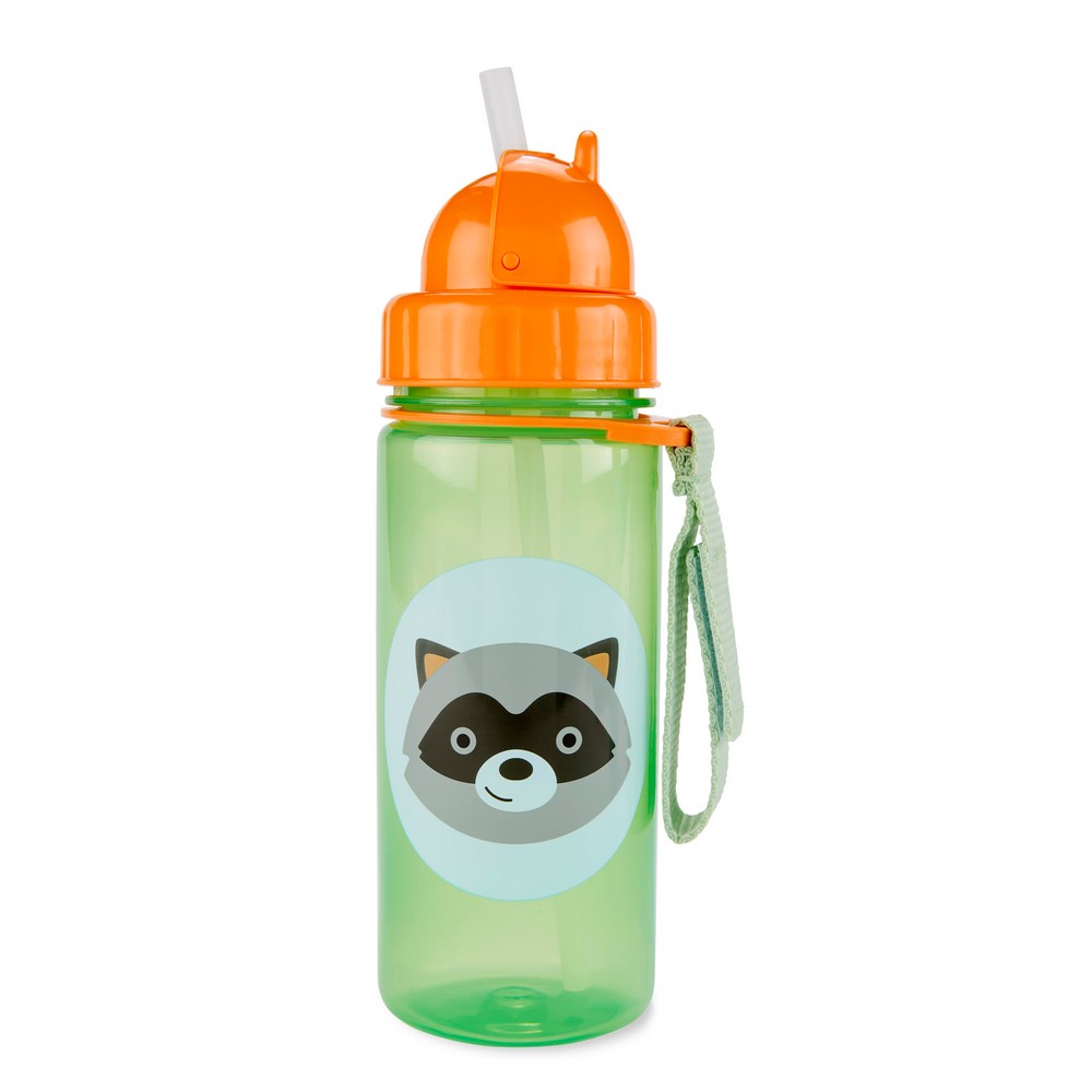 Green Raccoon Zoo Straw Bottle - 13 Oz