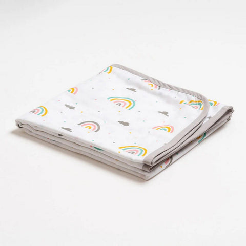 Grey Rainbow Printed Reversible Muslin Blanket