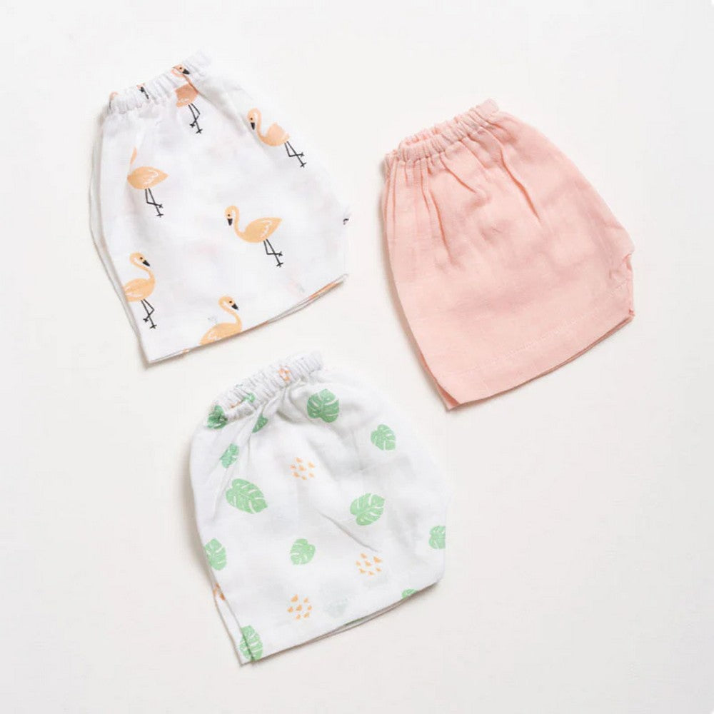 Tropical Flamingo Theme  Muslin Shorts - Pack Of 3