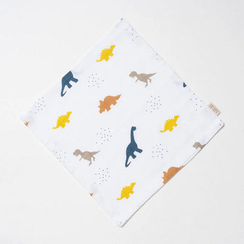 White Little Dino Theme Muslin Washcloth - Pack Of 2