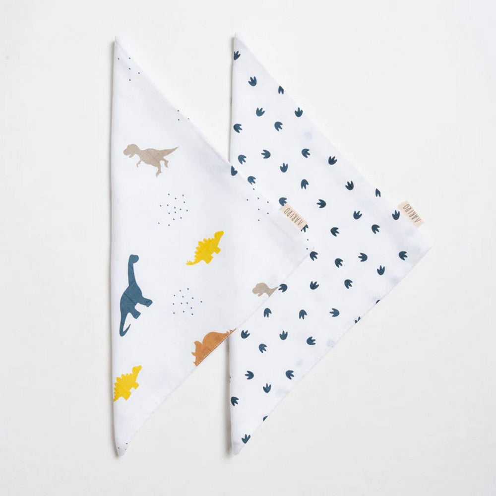 White Little Dino Theme Muslin Washcloth - Pack Of 2