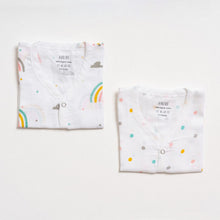Load image into Gallery viewer, White  Follow The Rainbow Printed Sleeveless Muslin Jabla - Pack Of 2
