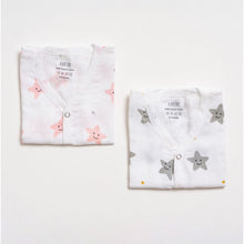 Load image into Gallery viewer, Peach Smiley Star Printed Sleeveless Muslin Jabla - Pack Of 2
