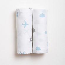 Load image into Gallery viewer, White Airplane Printed Muslin Swaddle Pack Of 2
