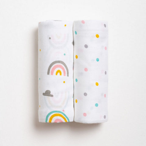 White Rainbow Theme Muslin Swaddle Pack Of 2