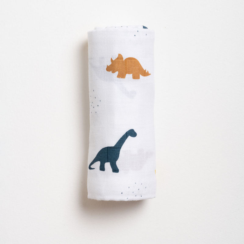 White Little Dino Printed Swaddle
