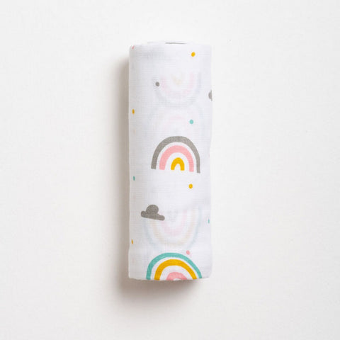 White Rainbow Theme Muslin Swaddle