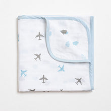 Load image into Gallery viewer, Blue Airplane Printed Reversible Muslin Blanket
