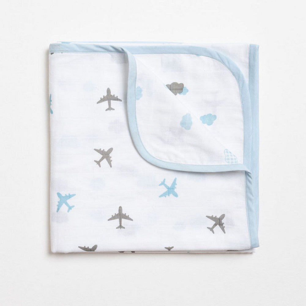 Blue Airplane Printed Reversible Muslin Blanket