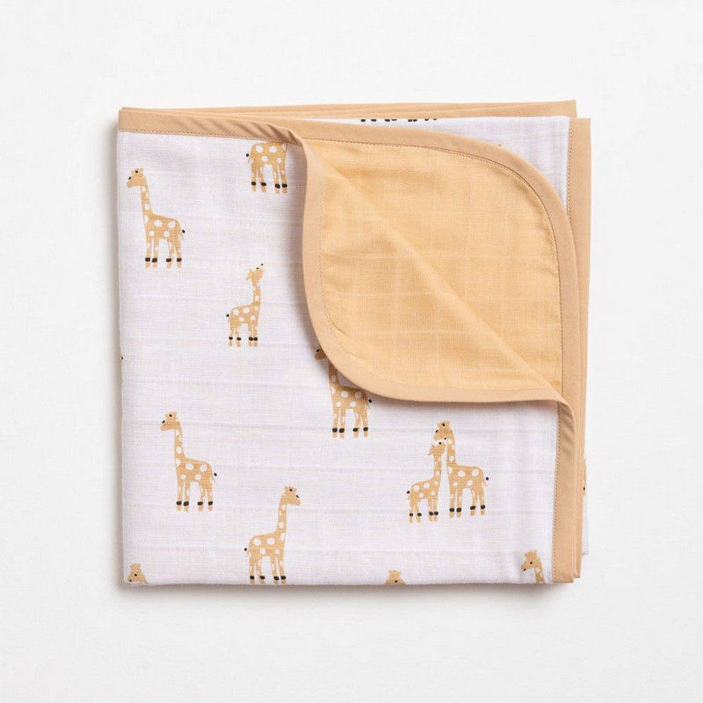 Beige Giraffe Printed Reversible Muslin Blanket