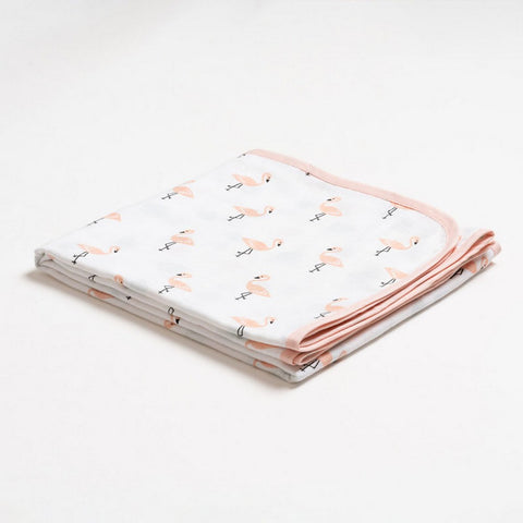 Pink Flamingo Printed Reversible Muslin Blanket