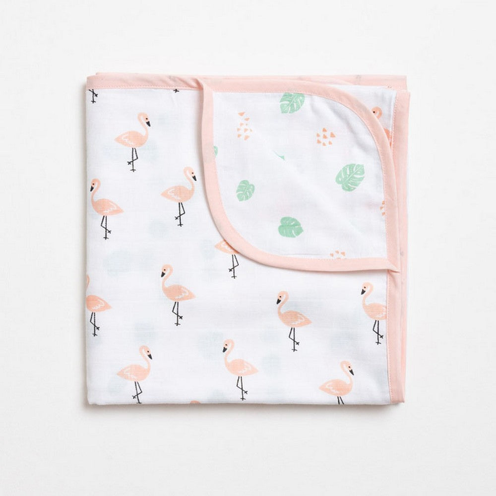 Pink Flamingo Printed Reversible Muslin Blanket