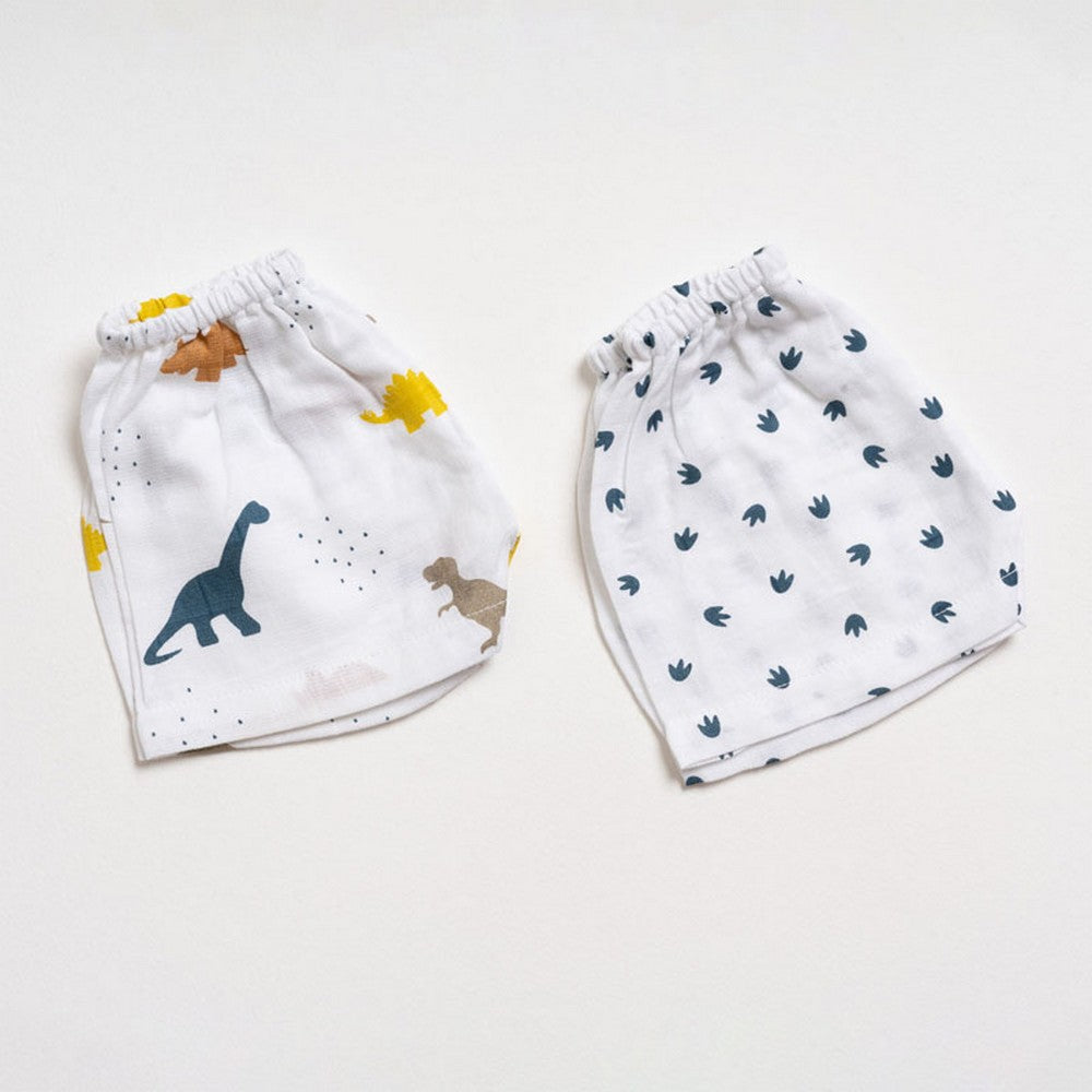 White Little Dino Theme Muslin Shorts – Greenbell