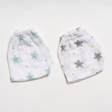 Load image into Gallery viewer, Mint Smiley Star Printed Muslin Shorts Pack Of 2
