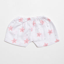 Load image into Gallery viewer, Peach Smiley Star Printed Muslin Shorts Pack Of 2
