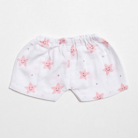 Peach Smiley Star Printed Muslin Shorts Pack Of 2