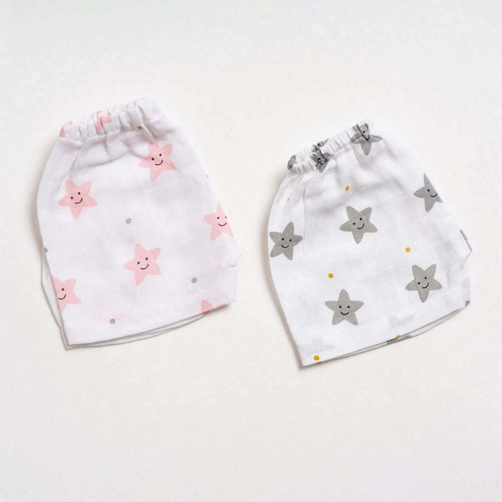 Peach Smiley Star Printed Muslin Shorts Pack Of 2