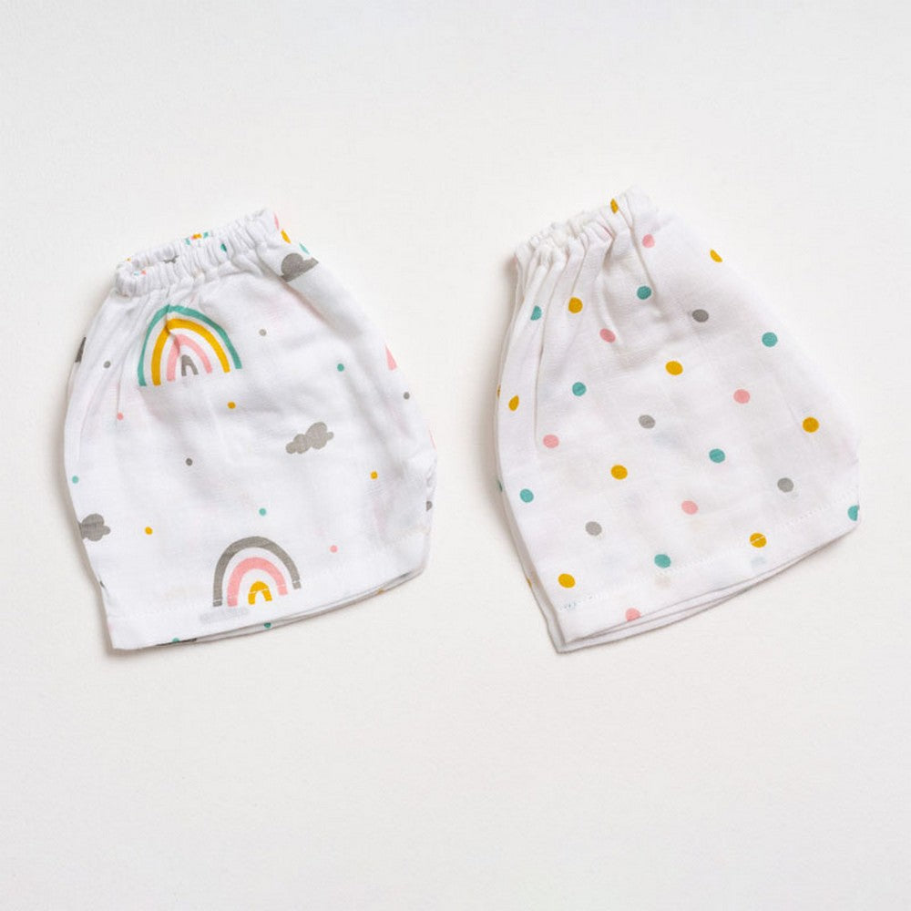 White Follow The Rainbow Printed Muslin Shorts Pack Of 2